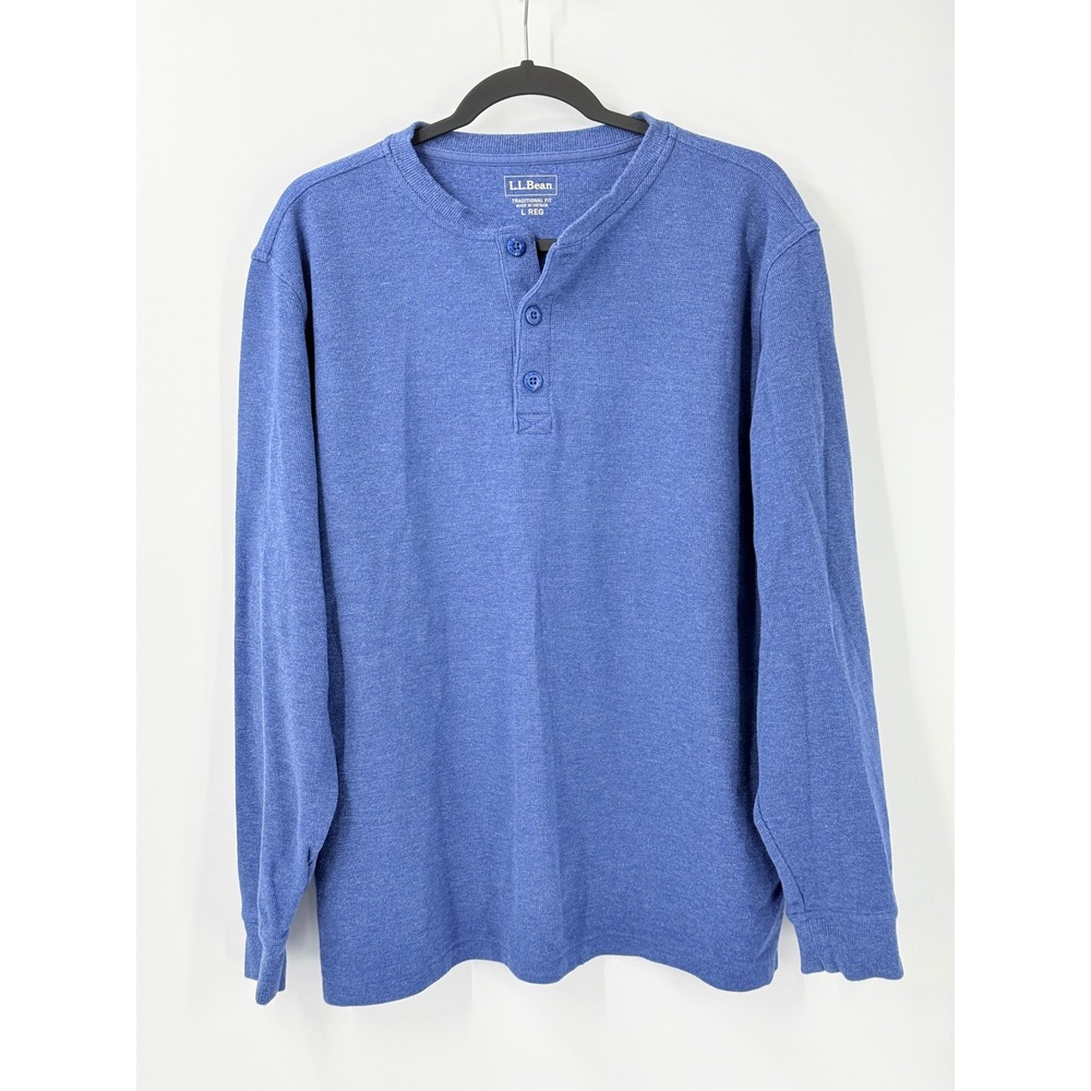 LL Bean Henley Shirt Mens sz L Long Sleeve Cotton thermal waffle Traditional Fit